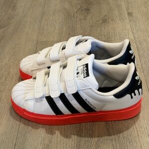 Adidas Superstar White and Black with Neon Red Sole